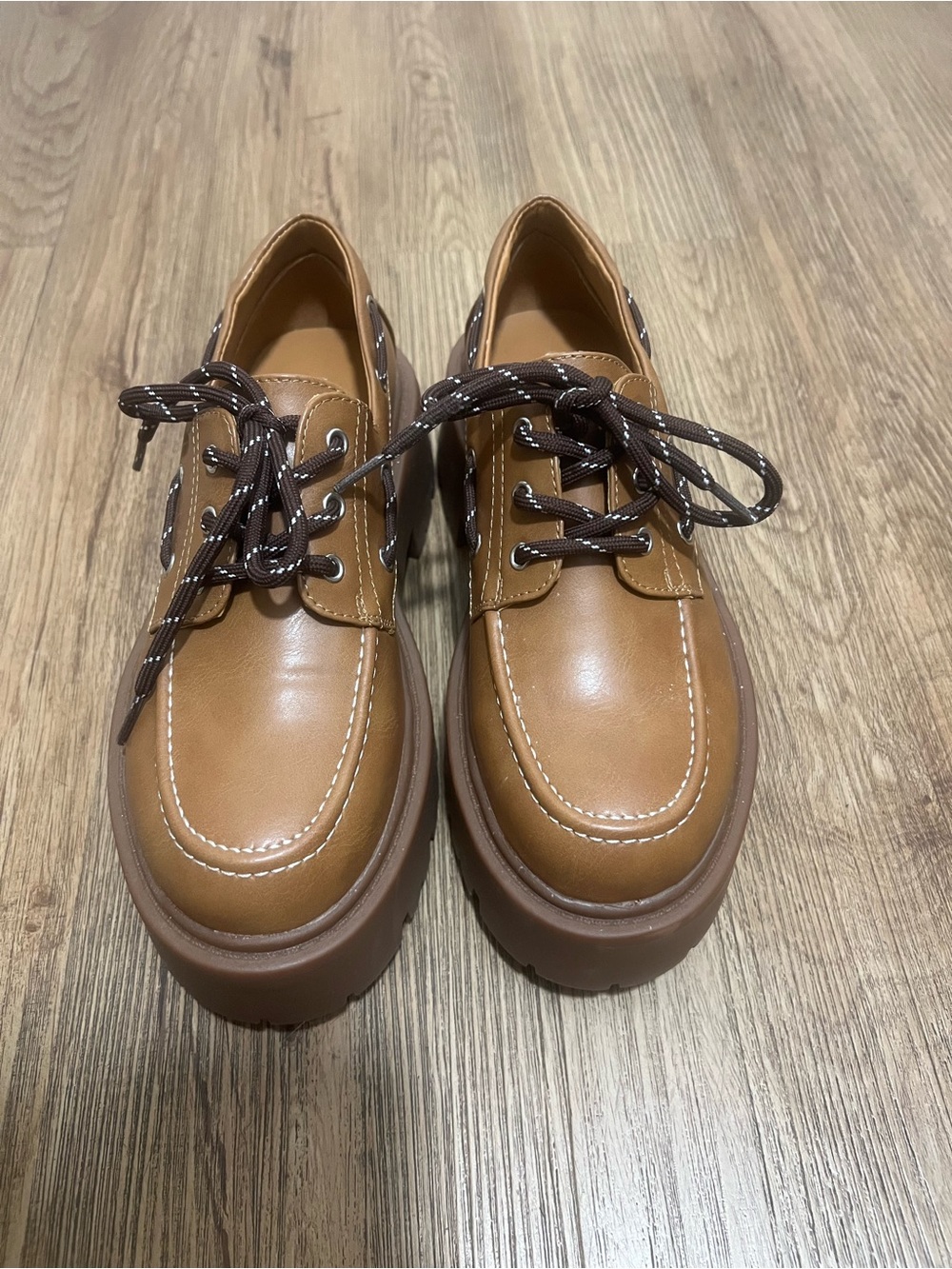 Madden Girl Tan Platform Lug Lace-Up Shoes